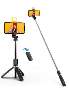 اشتري Selfie Stick, Extendable Selfie Stick with LED Fill Light Wireless Remote and Tripod Stand, Portable, Lightweight, big Height extendable 70 cm and Compatible with iphone and Android smartphone في الامارات