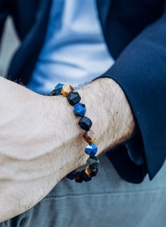 Buy Men's Beaded Drawstring Bracelet With Multi Coloured Gemstones in UAE