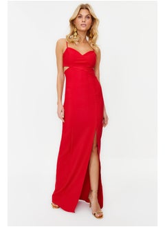 Buy Red Plain Regular Woven Evening Dress & Graduation Dress TPRSS19UT0124 in Egypt