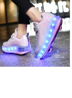 Buy USB Charging LED Flash Walking Shoes Boys And Girls Children Roller Skates Pink in UAE