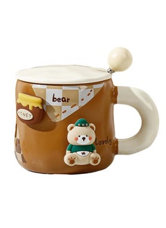 اشتري SYOSI Ceramic Coffee Mug, Korean Cartoon Teddy Bear Household Spoon With Lid Ceramic Mug Student Breakfast Coffee Milk Cup-D-style في الامارات