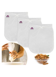 اشتري Pure Nylon Pack of 3 Pro Quality Nut Milk Bag - Big 12"X12" Commercial Grade 100% Reusable Almond Milk Bag & All Purpose Food Strainer  Fine Mesh Cheesecloth & Cold Brew Coffee Filter في الامارات
