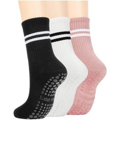 Buy 3 Pairs Yoga Socks For Women，Non Slip Socks Pilates Socks For Yoga,Pilates， Ballet, Dance, Workout, Hospital in UAE