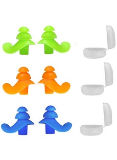 Buy Swimming Ear Plugs, Ultra Comfy Silicon Swim Child Reusable Great Double Waterproof Earplugs for Water Sports Showering Surfing, 3 Pairs ( Green, Orange, Blue ) in Saudi Arabia