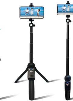 اشتري 48" Compact Selfie Stick & Tripod, Extendable, Wireless Bluetooth Remote, Lightweight Aluminum, Travel Ready, Compatible with iPhone 14 13 12 Pro Xs Max Xr X 8Plus 7 & Android في الامارات