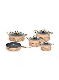 Buy Perfectly designed aluminum cookware pots and pans set of 9 pieces, cream/gold in Saudi Arabia