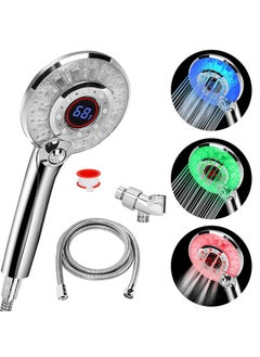 Buy LED Shower Head with Handheld 3 - Color Water Temperature Controlled Changing Light, Water Saving Spray Showerheads, Discoloration Warning, Water Temperature Display, 3 Spray Modes, Easy to Install in Saudi Arabia