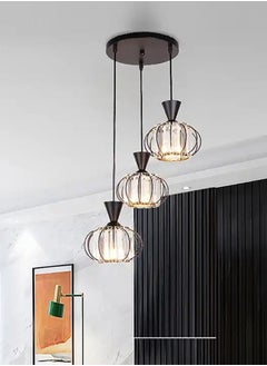 Buy Modern Triple Chandelier Light Fixture – Black Metal Cage Hanging Lamps for Dining Room & Kitchen in Saudi Arabia