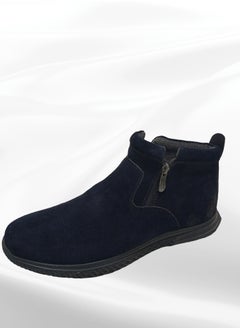 Buy Navy suede Chelsea boots without laces made of genuine natural leather and a toe sole in Saudi Arabia