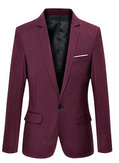 Buy Mens Korean Slim Fit Blazer Jacket Casual Wine red in UAE