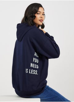 Buy Oversized Longline Back Slogan Hoodie in Saudi Arabia