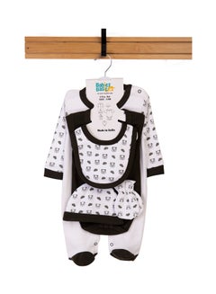 Buy Babiesbasic 5 piece unisex 100% cotton Gift Set include Bib, Romper, Mittens, cap and Sleepsuit/Jumpsuit- Sleepy Panda in UAE