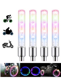 Buy LED Bike Wheel Lights 4 Pack Long Bicycle Tire Valve Stems Caps Waterproof Tyre Spoke Flash Lights Switch Light Up Cool Reflector Accessories for Kids Men Women in Saudi Arabia