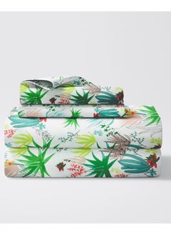 Buy Flat Bedsheet Set Leafy Print - High Quality 100% Cotton 144 TC Light Weight - Everyday Use 1 Bed Sheet And 2 Pillow Cases Printed Sizes Single Queen King in Saudi Arabia