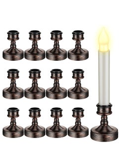 اشتري 12 Pieces Window Candle Taper Candle Holders Plastic Traditional Candlesticks for Table Centerpiece Pillar Candle Base Holder for  Wedding Dinner Tables, Black في الامارات