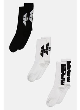 Buy Men 3 Pairs Textured Formal Non Terry Socks, Black/White in Saudi Arabia