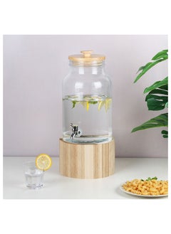 اشتري Aresha Glass Juice Dispenser With Wood Stand &Lid Abs Electroplate Tap Natural 19X19X43 Cm في الامارات