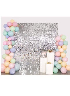 Buy 24pcs/Set Silver Shimmer Wall Backdrop Panel Glitter Bling Sequins Photo Backdrops Sheets Decor for Birthday Wedding Anniversary Engagement Bridal Shower Graduation Party in UAE