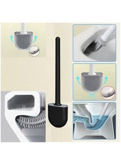 Buy Durable Effortless Silicone Long Handle Toilet Brush With Wall Mounted Holder. Non-Slip Long Plastic Handle, with Bendable Brush Head, Easy to Clean The Corners of The Toilet, Easy to Install (Black) in UAE