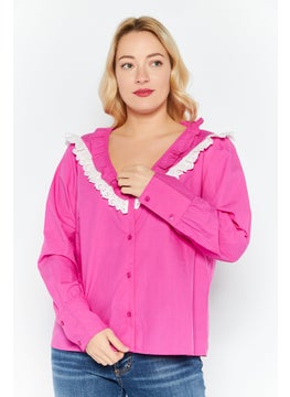 اشتري Women V Neck Long Sleeves Textured Shirt, Pink في الامارات