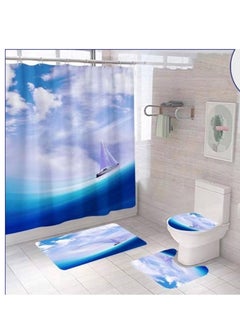 Buy Bath mat Set with Multi-Colored Curtain in Saudi Arabia