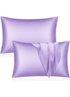 اشتري Satin Silk Pillow Case Cover for Hair and Skin, Soft Breathable Smooth Both Sided Silk Pillow Cover Pair (Queen - 50 x 75cm - 2pcs - Lavender) في الامارات