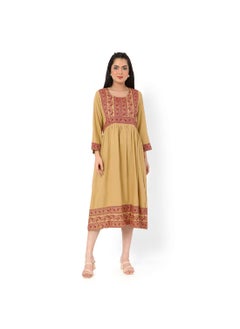 Buy SHORT HIGH QUALITY PRINTED DESIGN WITH FRONT BUTTONED STYLED ARABIC KAFTAN JALABIYA DRESS in UAE