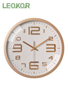 اشتري 12 Inch Wall Clock Silent Non-Ticking Round Wall Clocks Battery Operated Decorative Wall Clock Gold/White في السعودية