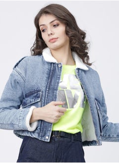 Buy Washed Cotton Cropped Denim Jacket in Saudi Arabia