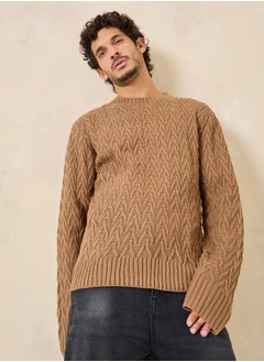 اشتري Cable Knit Relaxed Fit Crew Neck Jumper في السعودية