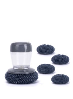 Buy Soap Dispensing Palm Brush Dish Scrubber with 4 Replacement Brushes Multifunctional Pressing Cleaning Brush in UAE