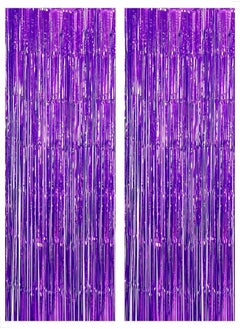 اشتري XtraLarge Purple Foil Fringe Curtain, 2 Pieces - 8 x 6.4 Feet | Purple Curtain Fringe for Mermaid Birthday Decorations | Purple Streamers Backdrop for Wedding, Bachelorette | Purple Party Decorations في مصر