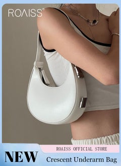 Buy Women PU Leather Shoulder Bag Women Crescent Lock Clutch Bag Solid Color Design Fashionable and Versatile in Saudi Arabia