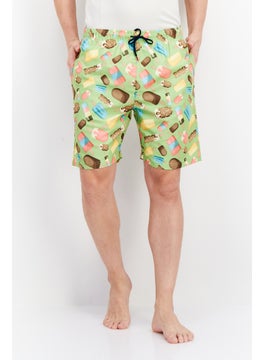 Buy Men Allover Print Drawstring Board Short, Green Combo in UAE