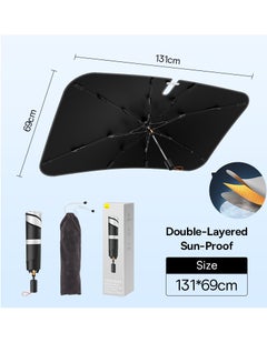 Buy Upgraded Car Sunshade Double-Layer Silver-Coated Fabric Sun Shade Anti-UV Rays & Sun Heat Protection Umbrella for Car Windshield Compatible for Sedans 131cm x 69cm Small Size- Black in UAE