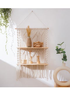 Buy 2-Tier Handmade Bohemian Shelves Hanging Wooden Indoor Wall Hanging Shelf, Home Storage Shelves, Wall Art Decor, Bathroom Shelf, Home Display Rack for Home Decoration in Saudi Arabia