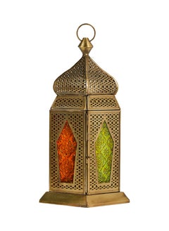 Buy HilalFul Maghreb Brass Green And Tangerine Glass Decorative Candle Holder Lantern | For Home Decor in Eid, Ramadan, Wedding | Living Room, Bedroom, Indoor, Outdoor Decoration | Islamic Themed in UAE