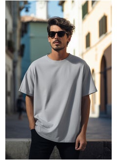 اشتري Gray Men's Basic  Crew Neck Oversize/Wide Cut Short Sleeve T-Shirt في مصر