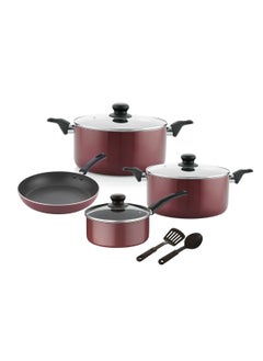 Buy Non Stick 9 Pcs Cookware Set Fry Pan Saucepan with Glass Lid 2 Cooking Pot with Glass Lid 2 Plastic Spoon Set in UAE