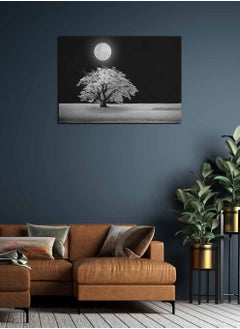 Buy Framed Canvas Wall Art Stretched Over Wooden Frame, Tree and Moon Landscape Orientation Painting, For Home, Living Room, Office Decor in Saudi Arabia