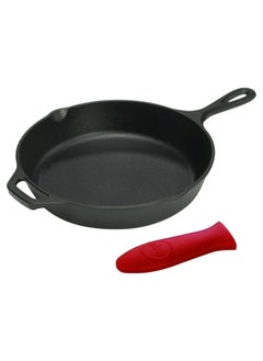 Buy Lodge Logic 13.25 Inch Cast Iron Skillet with Helper Handle and Red Silicone Handle Holder in UAE