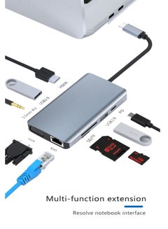 Buy USB C Hub 9 in 1 Type C Hub Multport Adapter Compatible with 100W PD+4K HDMI+USB3.0+USB2.0+SD+TF+100W RJ45+1080P VGA+AUDIO3.5mm in Saudi Arabia