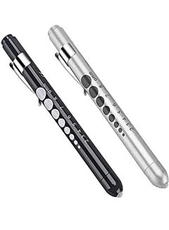 Buy 2-Piece Diagnostic Medical Pen Light, Mini Reusable LED Pen Light, Pen Flashlight, Doctor Nurse Emergency Pen Light, Black and Silver in Saudi Arabia