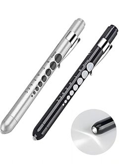 Buy 2-Piece Diagnostic Medical Pen Light, Mini Reusable LED Pen Light, Pen Flashlight, Doctor Nurse Emergency Pen Light, Black and Silver in UAE