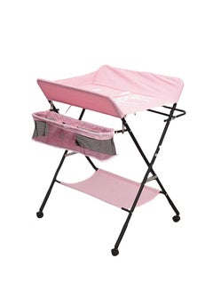 Buy Portable Baby Changing Table with Wheels,Foldable Changing Table Dresser Changing Station for Infant,Waterproof Diaper Changing Table Pad Topper,Mobile Nursery Organizer for Newborn Essentials pink in UAE
