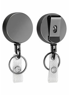 Buy 2 Pcs Heavy Duty Retractable Badge Holder Reel Metal ID Badge Holder with Belt Clip Key Ring for Name Card Keychain Grey in Saudi Arabia