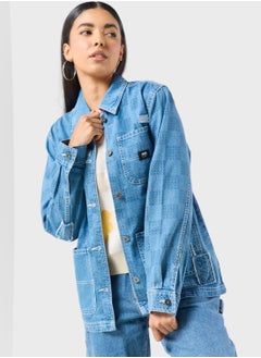 Buy Mended Check Denim Printed Jacket in UAE