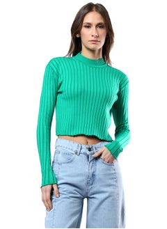 Buy Green Ribbed Long Sleeves Short Pullover in Egypt