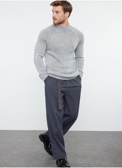 Buy Gray Slim Fit Half Turtleneck Raglan Sleeve Plain Basic Knitwear Sweater in Egypt