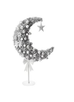 Buy Homesmiths Ramadan Crescent Moon Tree Silver Color 180cm with 100 string Lights Battery Operated, 16 Balls, Star & Bow in UAE